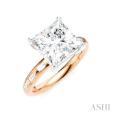 1/3 Ctw Princess Shape Baguette and Round Cut Diamond Semi-Mount Engagement Ring in 14K Rose and White Gold