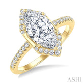 1/4 Ctw Vertical Marquise Shape Round Cut Diamond Semi Mount Engagement Ring in 14K Yellow Gold