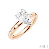 1/4 Ctw Pear Shape Baguette and Round Cut Diamond Semi-Mount Engagement Ring in 14K Rose and White Gold