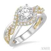 1/2 Ctw Round Cut Diamond Semi-Mount Engagement Ring in 14K White and Yellow Gold
