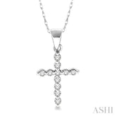 1/10 Ctw Round Cut Diamond Cross Petite Pendant in 14K White Gold with Chain