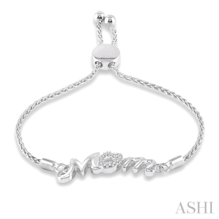 1/20 Ctw MOM Carved Round Cut Diamond Sterling Silver Lariat Bracelet 1/20 Ctw MOM Carved Round Cut Diamond Sterling Silver Lariat Bracelet