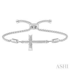 1/20 Ctw Cross Charm Round Cut Diamond Sterling Silver Lariat Bracelet 1/20 Ctw Cross Charm Round Cut Diamond Sterling Silver Lariat Bracelet
