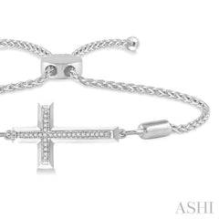 1/20 Ctw Cross Charm Round Cut Diamond Sterling Silver Lariat Bracelet 1/20 Ctw Cross Charm Round Cut Diamond Sterling Silver Lariat Bracelet