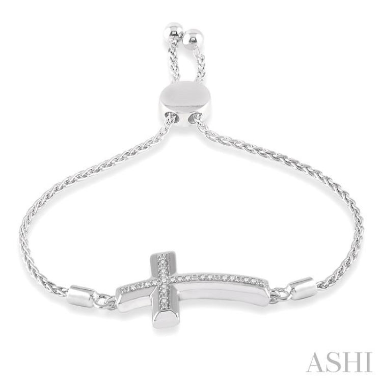 1/20 Ctw Cross Charm Round Cut Diamond Sterling Silver Lariat Bracelet 1/20 Ctw Cross Charm Round Cut Diamond Sterling Silver Lariat Bracelet