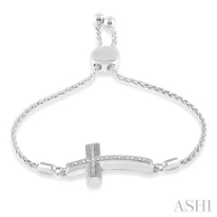 1/20 Ctw Cross Charm Round Cut Diamond Sterling Silver Lariat Bracelet 1/20 Ctw Cross Charm Round Cut Diamond Sterling Silver Lariat Bracelet