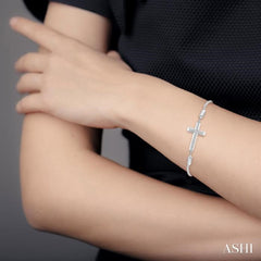 1/20 Ctw Cross Charm Round Cut Diamond Sterling Silver Lariat Bracelet 1/20 Ctw Cross Charm Round Cut Diamond Sterling Silver Lariat Bracelet
