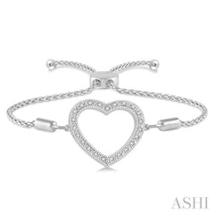 1/10 Ctw Heart Charm Round Cut Diamond Sterling Silver Lariat Bracelet 1/10 Ctw Heart Charm Round Cut Diamond Sterling Silver Lariat Bracelet