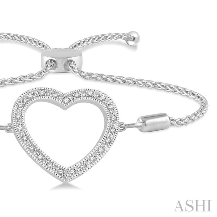 1/10 Ctw Heart Charm Round Cut Diamond Sterling Silver Lariat Bracelet 1/10 Ctw Heart Charm Round Cut Diamond Sterling Silver Lariat Bracelet
