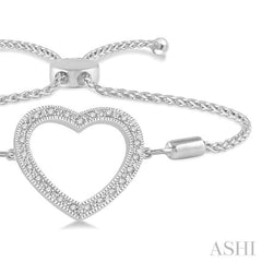 1/10 Ctw Heart Charm Round Cut Diamond Sterling Silver Lariat Bracelet 1/10 Ctw Heart Charm Round Cut Diamond Sterling Silver Lariat Bracelet