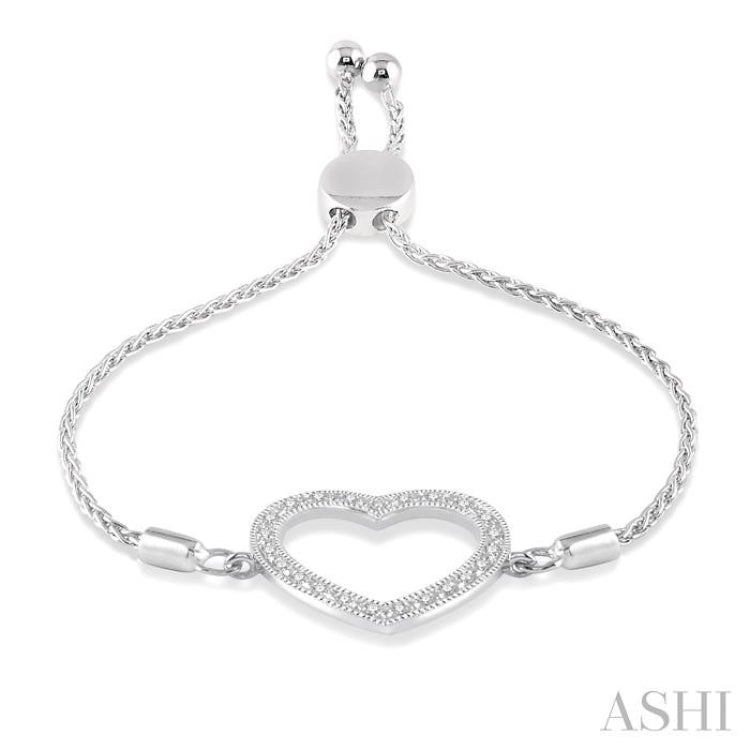 1/10 Ctw Heart Charm Round Cut Diamond Sterling Silver Lariat Bracelet 1/10 Ctw Heart Charm Round Cut Diamond Sterling Silver Lariat Bracelet