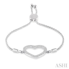 1/10 Ctw Heart Charm Round Cut Diamond Sterling Silver Lariat Bracelet 1/10 Ctw Heart Charm Round Cut Diamond Sterling Silver Lariat Bracelet