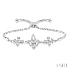 1/20 Ctw Fleur De Lis Round Cut Diamond Lariat Bracelet in Sterling Silver 1/20 Ctw Fleur De Lis Round Cut Diamond Lariat Bracelet in Sterling Silver