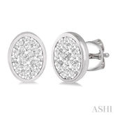 1/2 Ctw Oval Shape Lovebright Round Cut Diamond Bezel Stud Earrings in 14K White Gold