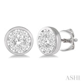 1/2 Ctw Lovebright Round Cut Diamond Bezel Stud Earrings in 14K White Gold