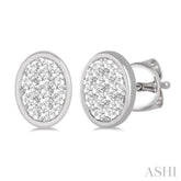 1/3 Ctw Oval Shape Lovebright Round Cut Diamond Bezel Stud Earrings in 14K White Gold