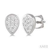1/3 Ctw Pear Shape Lovebright Round Cut Diamond Bezel Stud Earrings in 14K White Gold
