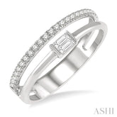 1/5 Ctw Double Row Baguette and Round Diamond Fashion Ring in 14K White Gold