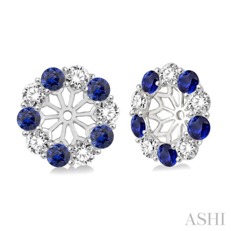 2.65 MM Round Cut Sapphire and 3/4 ctw Round Cut Diamond Precious Earrings Jacket in 14K White Gold 2.65 MM Round Cut Sapphire and 3/4 ctw Round Cut Diamond Precious Earrings Jacket in 14K White Gold