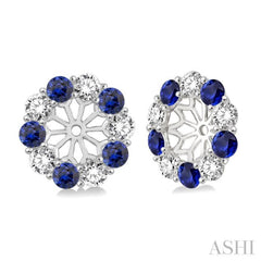 2.65 MM Round Cut Sapphire and 3/4 ctw Round Cut Diamond Precious Earrings Jacket in 14K White Gold 2.65 MM Round Cut Sapphire and 3/4 ctw Round Cut Diamond Precious Earrings Jacket in 14K White Gold