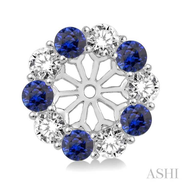 2.65 MM Round Cut Sapphire and 3/4 ctw Round Cut Diamond Precious Earrings Jacket in 14K White Gold 2.65 MM Round Cut Sapphire and 3/4 ctw Round Cut Diamond Precious Earrings Jacket in 14K White Gold