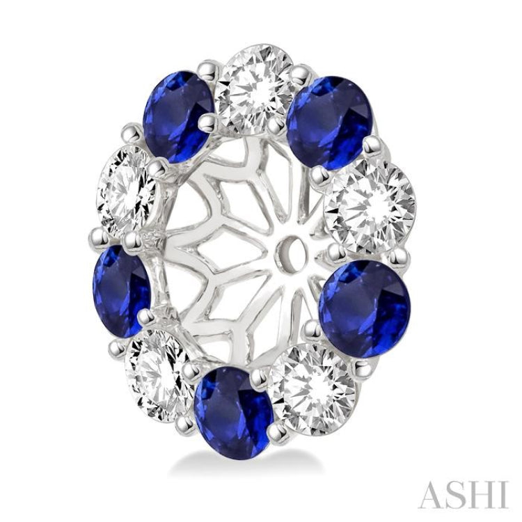 2.65 MM Round Cut Sapphire and 3/4 ctw Round Cut Diamond Precious Earrings Jacket in 14K White Gold 2.65 MM Round Cut Sapphire and 3/4 ctw Round Cut Diamond Precious Earrings Jacket in 14K White Gold