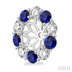 2.65 MM Round Cut Sapphire and 3/4 ctw Round Cut Diamond Precious Earrings Jacket in 14K White Gold 2.65 MM Round Cut Sapphire and 3/4 ctw Round Cut Diamond Precious Earrings Jacket in 14K White Gold