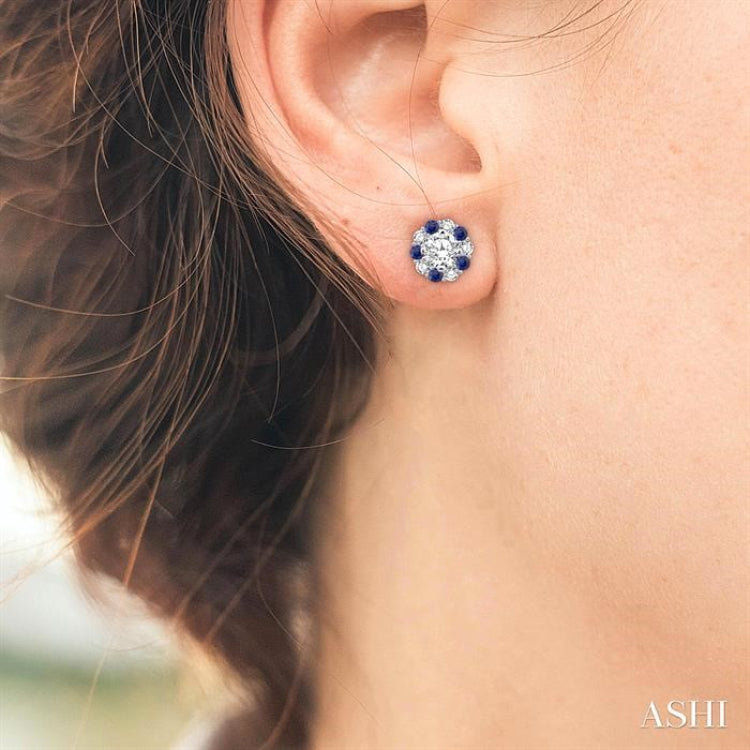 2.65 MM Round Cut Sapphire and 3/4 ctw Round Cut Diamond Precious Earrings Jacket in 14K White Gold 2.65 MM Round Cut Sapphire and 3/4 ctw Round Cut Diamond Precious Earrings Jacket in 14K White Gold