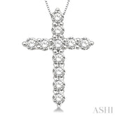 1/2 Ctw Round Cut Diamond Cross Pendant in 14K White Gold with Chain