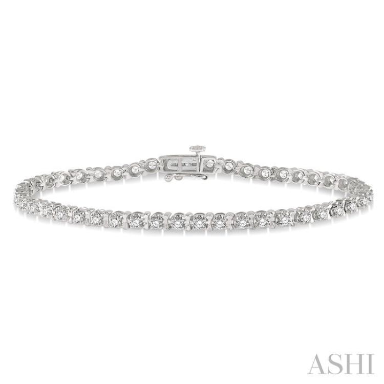 2 Ctw Round Cut Diamond Tennis Tulip Bracelet in 14K White Gold 2 Ctw Round Cut Diamond Tennis Tulip Bracelet in 14K White Gold
