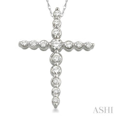 1/4 Ctw Round Cut Diamond Journey Cross Pendant in 14K White Gold with Chain 1/4 Ctw Round Cut Diamond Journey Cross Pendant in 14K White Gold with Chain