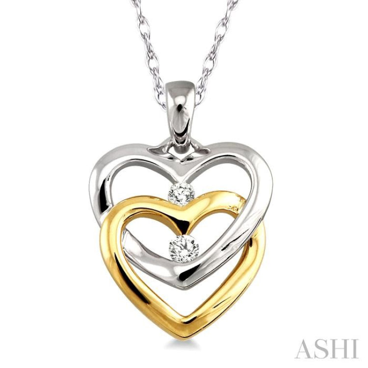 1/10 Ctw Twins Heart Round Cut Diamond Pendant in 14K White and Yellow Gold with Chain 1/10 Ctw Twins Heart Round Cut Diamond Pendant in 14K White and Yellow Gold with Chain