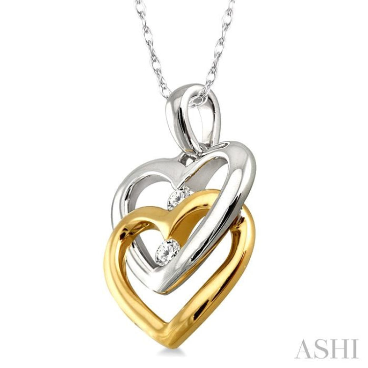 1/10 Ctw Twins Heart Round Cut Diamond Pendant in 14K White and Yellow Gold with Chain 1/10 Ctw Twins Heart Round Cut Diamond Pendant in 14K White and Yellow Gold with Chain