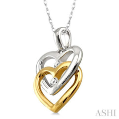 1/10 Ctw Twins Heart Round Cut Diamond Pendant in 14K White and Yellow Gold with Chain 1/10 Ctw Twins Heart Round Cut Diamond Pendant in 14K White and Yellow Gold with Chain