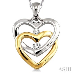 1/10 Ctw Twins Heart Round Cut Diamond Pendant in 14K White and Yellow Gold with Chain 1/10 Ctw Twins Heart Round Cut Diamond Pendant in 14K White and Yellow Gold with Chain