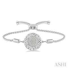 1/20 Ctw Circular Lattice Medallion Round Cut Diamond Sterling Silver Lariat Bracelet 1/20 Ctw Circular Lattice Medallion Round Cut Diamond Sterling Silver Lariat Bracelet