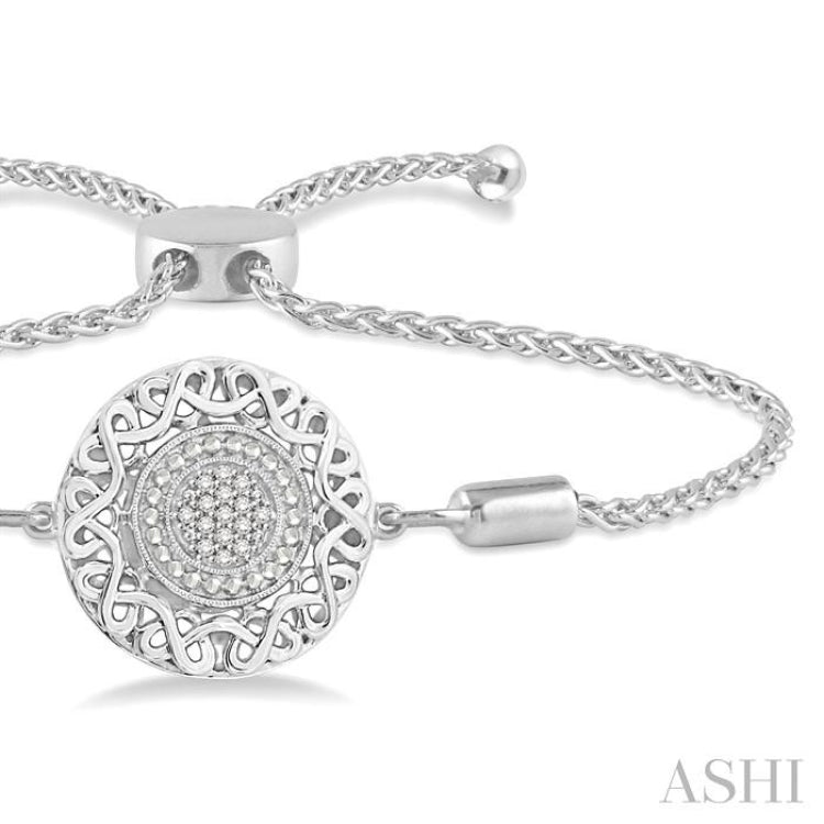 1/20 Ctw Circular Lattice Medallion Round Cut Diamond Sterling Silver Lariat Bracelet 1/20 Ctw Circular Lattice Medallion Round Cut Diamond Sterling Silver Lariat Bracelet