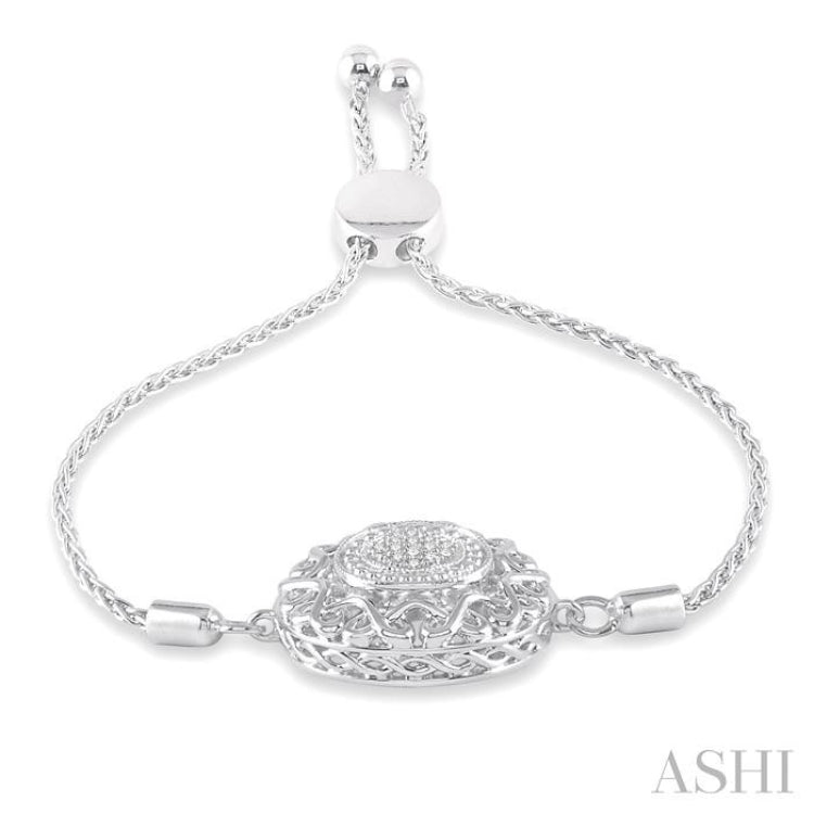 1/20 Ctw Circular Lattice Medallion Round Cut Diamond Sterling Silver Lariat Bracelet 1/20 Ctw Circular Lattice Medallion Round Cut Diamond Sterling Silver Lariat Bracelet