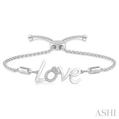 1/20 Ctw Love Carved Round Cut Diamond Sterling Silver Lariat Bracelet 1/20 Ctw Love Carved Round Cut Diamond Sterling Silver Lariat Bracelet