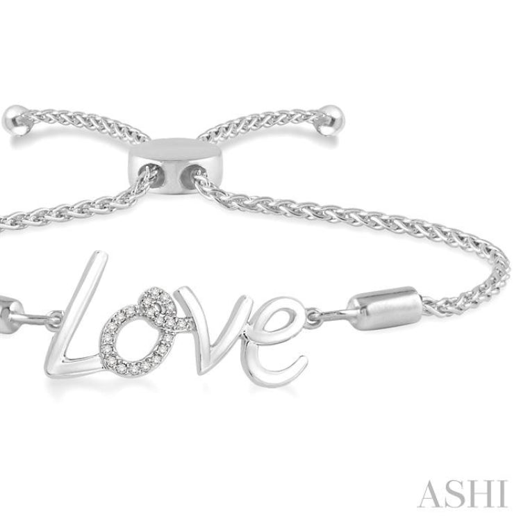 1/20 Ctw Love Carved Round Cut Diamond Sterling Silver Lariat Bracelet 1/20 Ctw Love Carved Round Cut Diamond Sterling Silver Lariat Bracelet