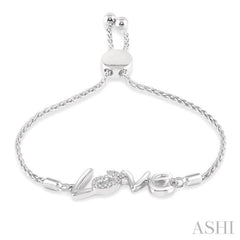 1/20 Ctw Love Carved Round Cut Diamond Sterling Silver Lariat Bracelet 1/20 Ctw Love Carved Round Cut Diamond Sterling Silver Lariat Bracelet