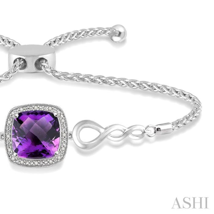 10x10 MM Cushion Shape Amethyst and 1/20 Ctw Round Cut Diamond Sterling Silver Lariat Bracelet 10x10 MM Cushion Shape Amethyst and 1/20 Ctw Round Cut Diamond Sterling Silver Lariat Bracelet