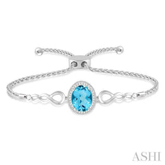 10x8 MM Oval Shape Blue Topaz and 1/20 Ctw Round shape Diamond Sterling Silver Lariat Bracelet 10x8 MM Oval Shape Blue Topaz and 1/20 Ctw Round shape Diamond Sterling Silver Lariat Bracelet