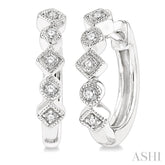 1/10 ctw Circular & Rhombus Mount Round Cut Diamond Huggie Petite Earrings in 10K White Gold