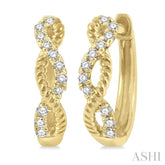 1/10 Ctw Split & Twisted Rope and Round Cut Diamond Huggie Petite Earrings in 10K Yellow Gold