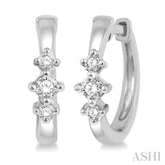 1/6 Ctw Three Stone Round Cut Diamond Huggie Petite Earrings in 10K White Gold 1/6 Ctw Three Stone Round Cut Diamond Huggie Petite Earrings in 10K White Gold