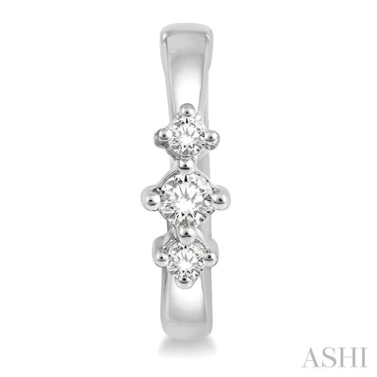 1/6 Ctw Three Stone Round Cut Diamond Huggie Petite Earrings in 10K White Gold 1/6 Ctw Three Stone Round Cut Diamond Huggie Petite Earrings in 10K White Gold