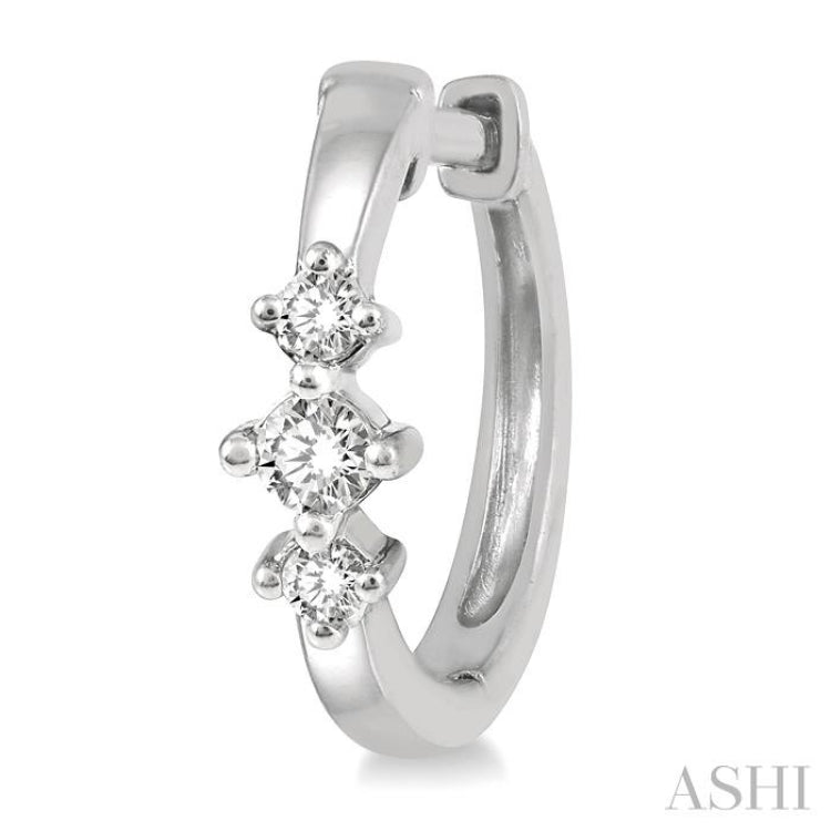1/6 Ctw Three Stone Round Cut Diamond Huggie Petite Earrings in 10K White Gold 1/6 Ctw Three Stone Round Cut Diamond Huggie Petite Earrings in 10K White Gold