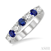 3.3 MM Sapphire and 1/2 Ctw Round Cut Diamond Precious Wedding Band in 14K White Gold