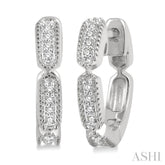1/10 ctw Lattice Long Hexagonal Pod Round Cut Diamond Huggie Petite Earrings in 10K White Gold